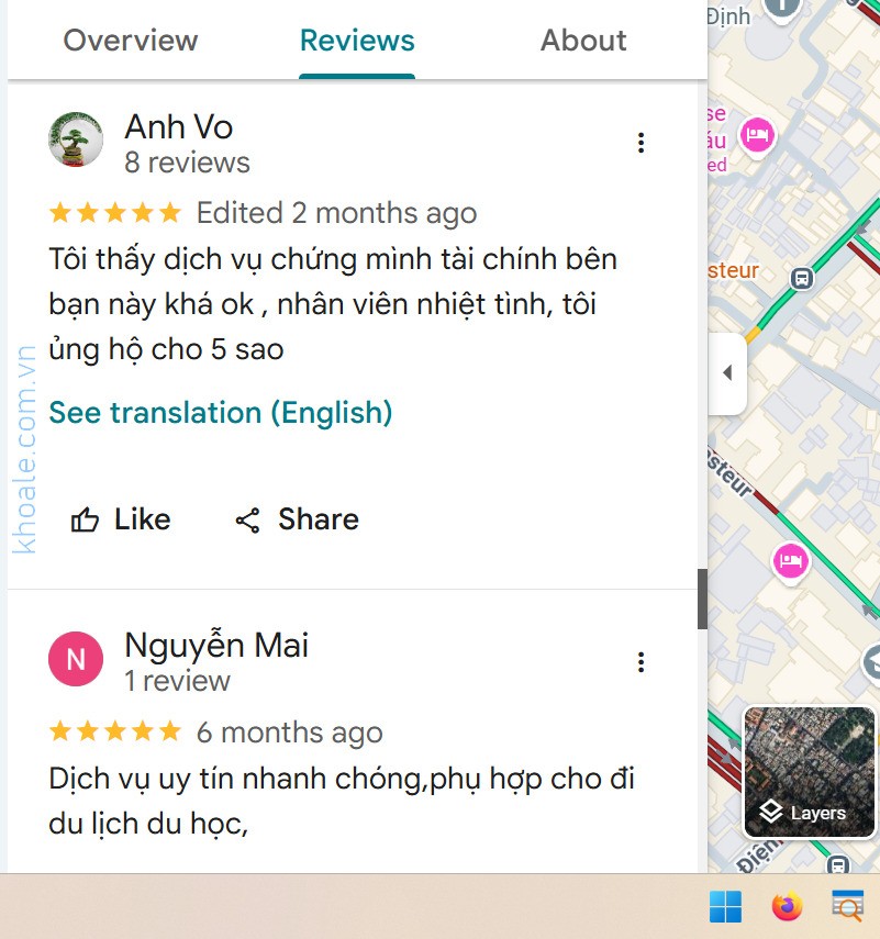 Khách hàng nói về Dịch vụ chứng minh tài chính Khoa Lê (GOOGLE MAP KL)